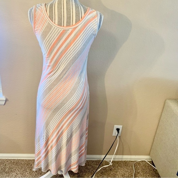 Calvin Klein Dress Sz 6 T-Shirt Dress Midi Striped Peach Grey Sleeveless - Picture 6 of 14